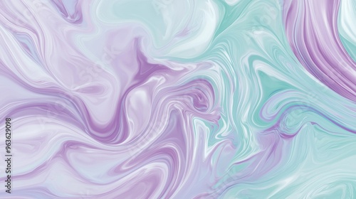 Liquid paint mixing, creating a marble effect with dynamic wavy swirls in pastel colors. This abstract background is perfect for adding a touch of elegance and sophistication to any project