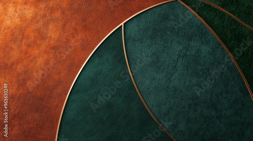 Elegant luxury background with golden lines dividing green and orange surfaces, perfect for various uses. Geometric shapes and rich color palette add sophistication and exclusivity to any project