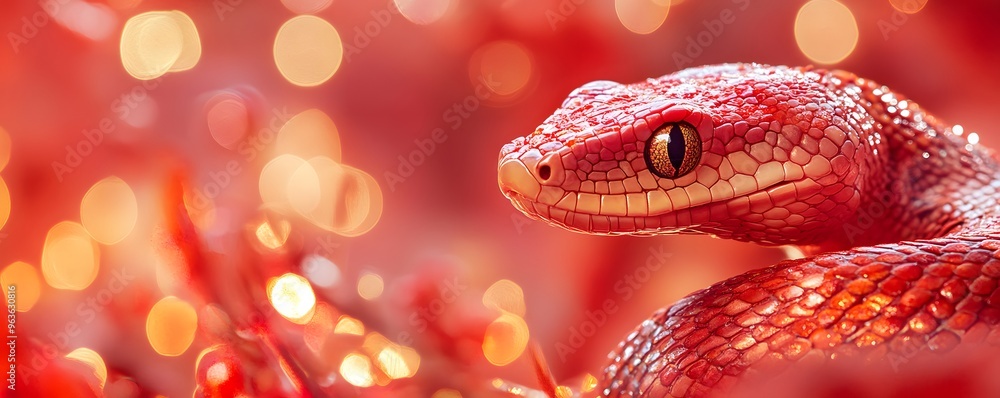 A Vibrant Red Snake With a Golden Eye A Vibrant Red Snake With a Golden Eye