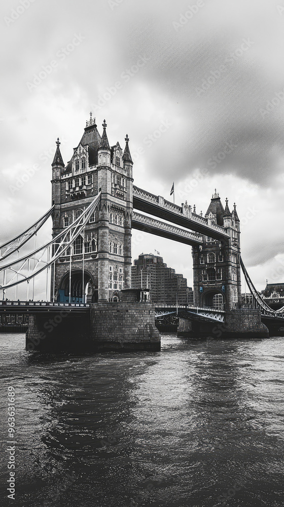 Obraz premium Tower Bridge, a majestic landmark in London, stands tall over the River Thames. The bridge's intricate architecture and powerful presence evoke a sense of awe and grandeur.