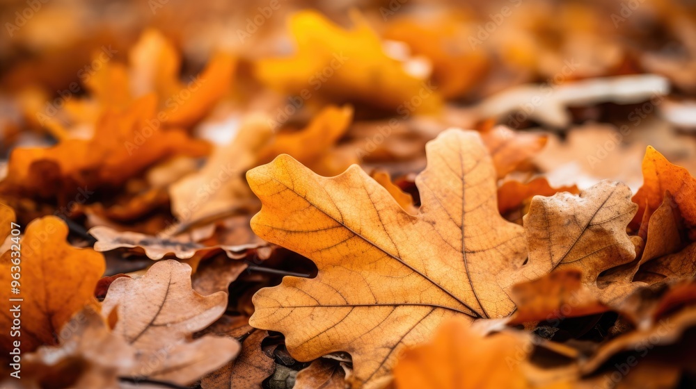 A close-up of a fallen autumn leaf, its veins and texture highlighted by the soft light. A close-up of a fallen autumn leaf, its veins and texture highlighted by the soft light.