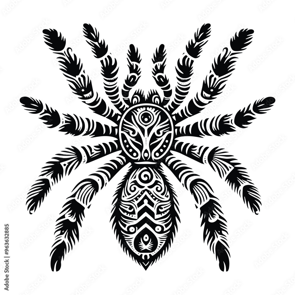 Fototapeta premium tarantula insect in zentangle art, stencil logo, black and white animal illustration