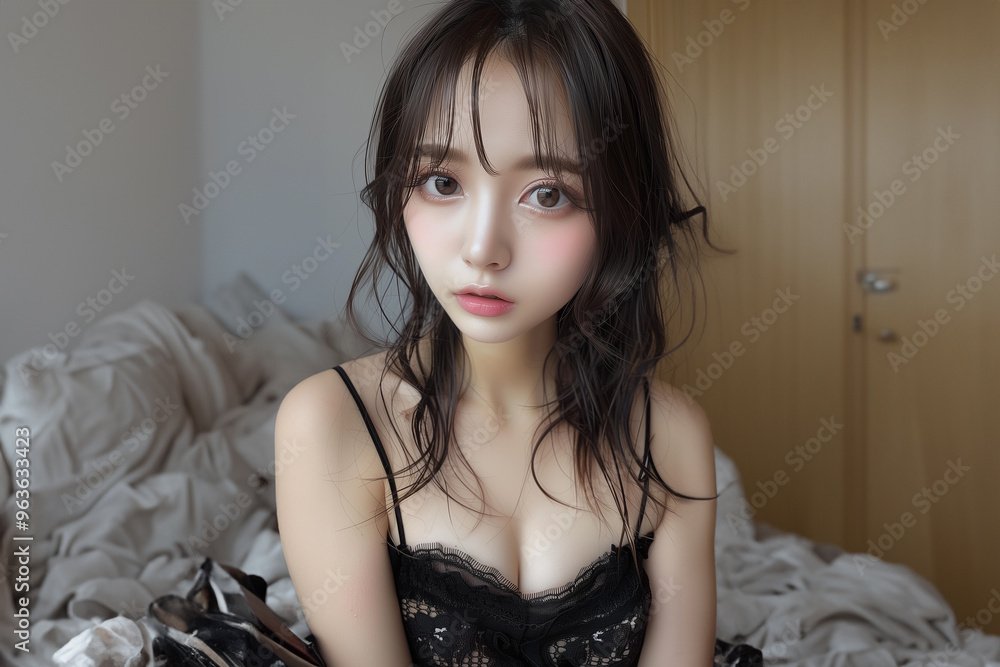 レースのブラックドレスが映える魅惑的な女性 レースのブラックドレスが映える魅惑的な女性