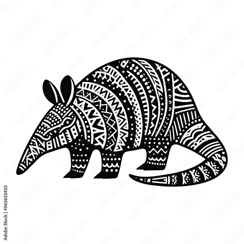 Armadillo in zentangle art, stencil logo, black and white animal illustration Armadillo in zentangle art, stencil logo, black and white animal illustration