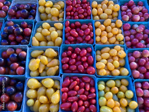 variety of heirloom cherry tomatoes at the market