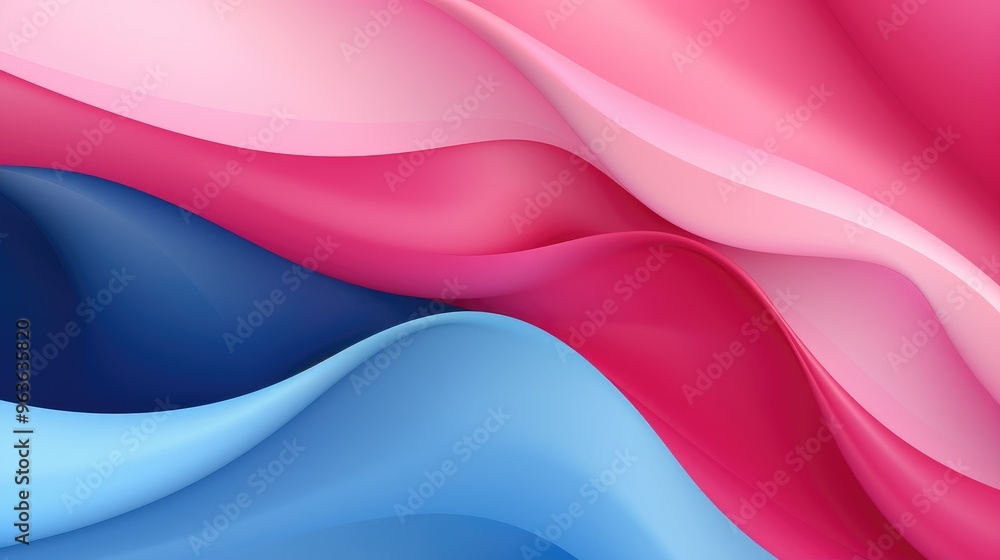 A vibrant abstract background with flowing, curved lines in shades of pink, blue, and white.