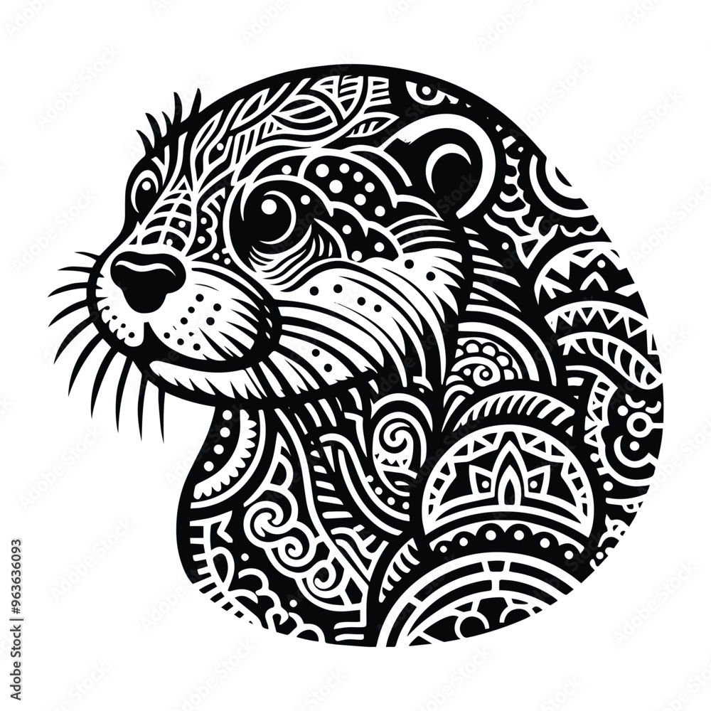 otter in zentangle art, stencil logo, black and white animal illustration otter in zentangle art, stencil logo, black and white animal illustration