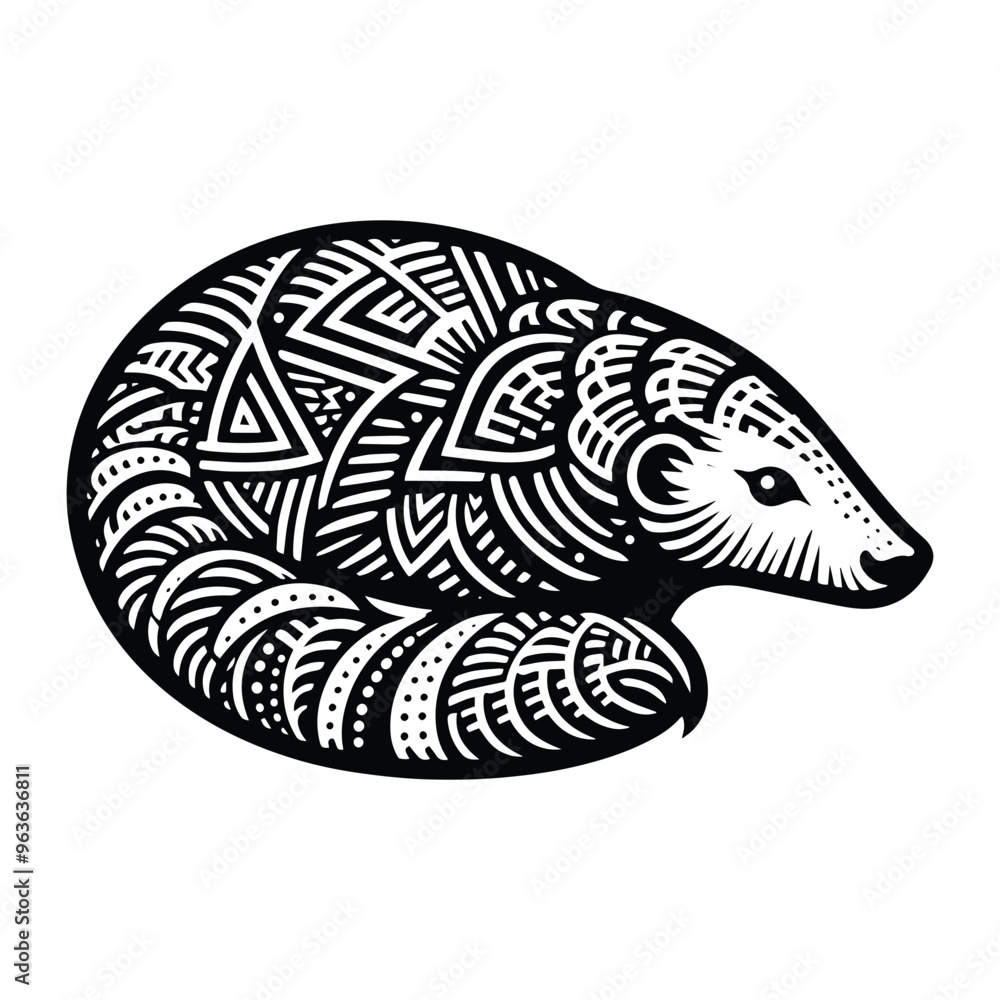 Obraz premium Pangolin zentangle art, in zentangle art, stencil logo, black and white animal illustration