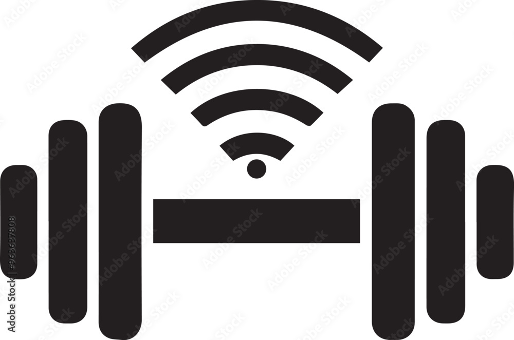 Streaming Fitness Classes A dumbbell with WiFi waves representing live fitness streams Streaming Fitness Classes A dumbbell with WiFi waves representing live fitness streams