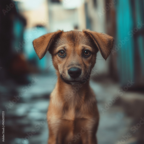 Little puppy with sad eyes alone. Waiting for the owner