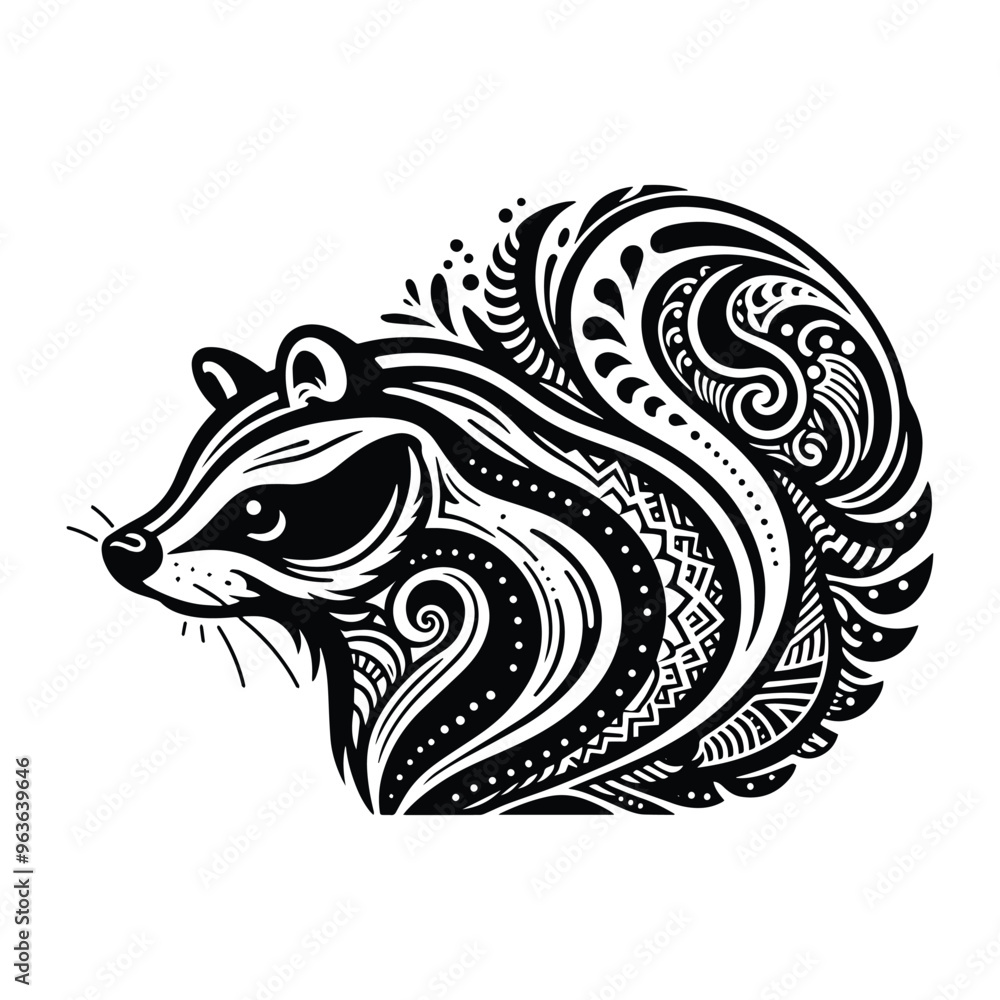 Skunk in zentangle art, stencil logo, black and white animal illustration Skunk in zentangle art, stencil logo, black and white animal illustration