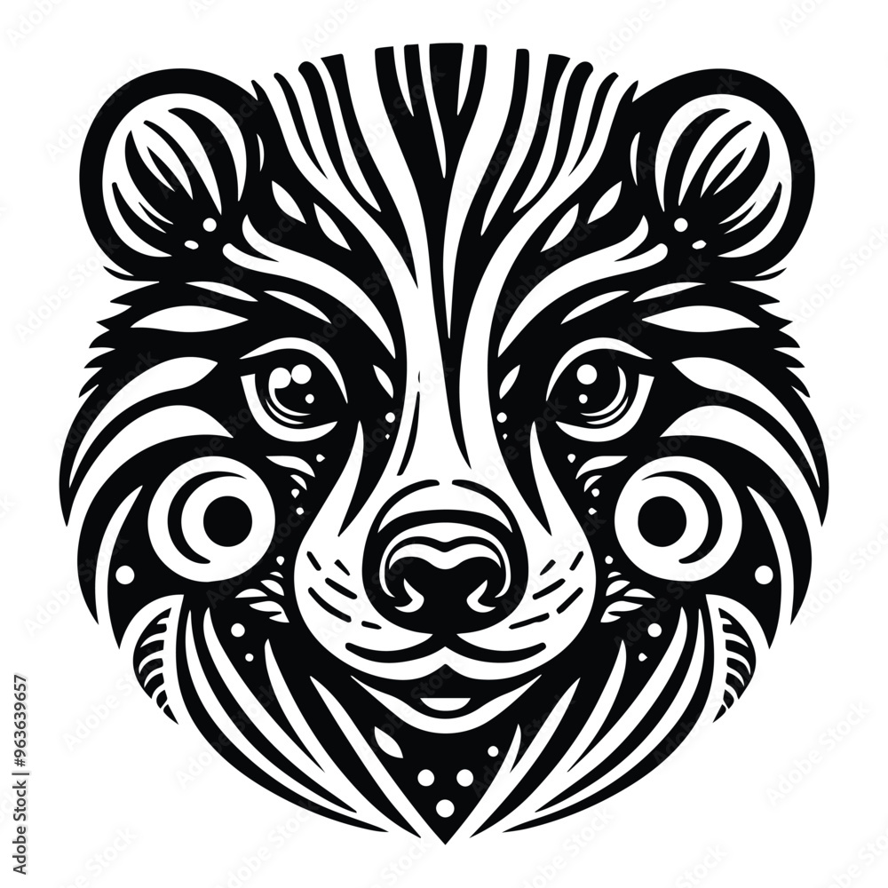 Fototapeta premium Skunk in zentangle art, stencil logo, black and white animal illustration