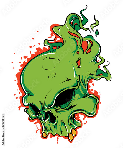 Green Skull, vector art character graphic drawing illustration for stickers, streetwear, t-shirts, logos, print-on-demand, print, or branding