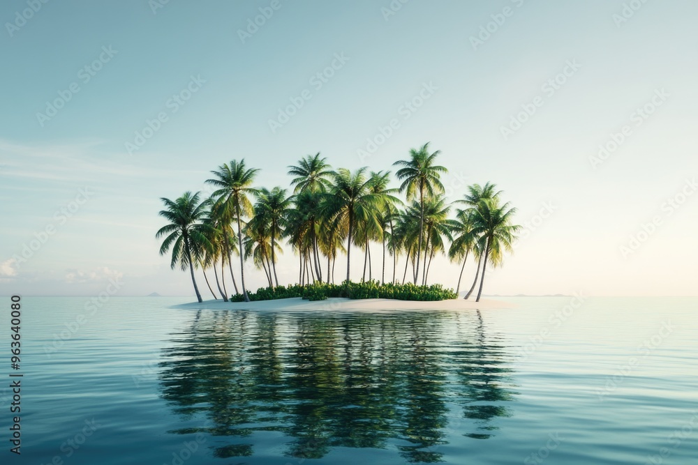 Obraz premium A small island with palm trees and a body of water