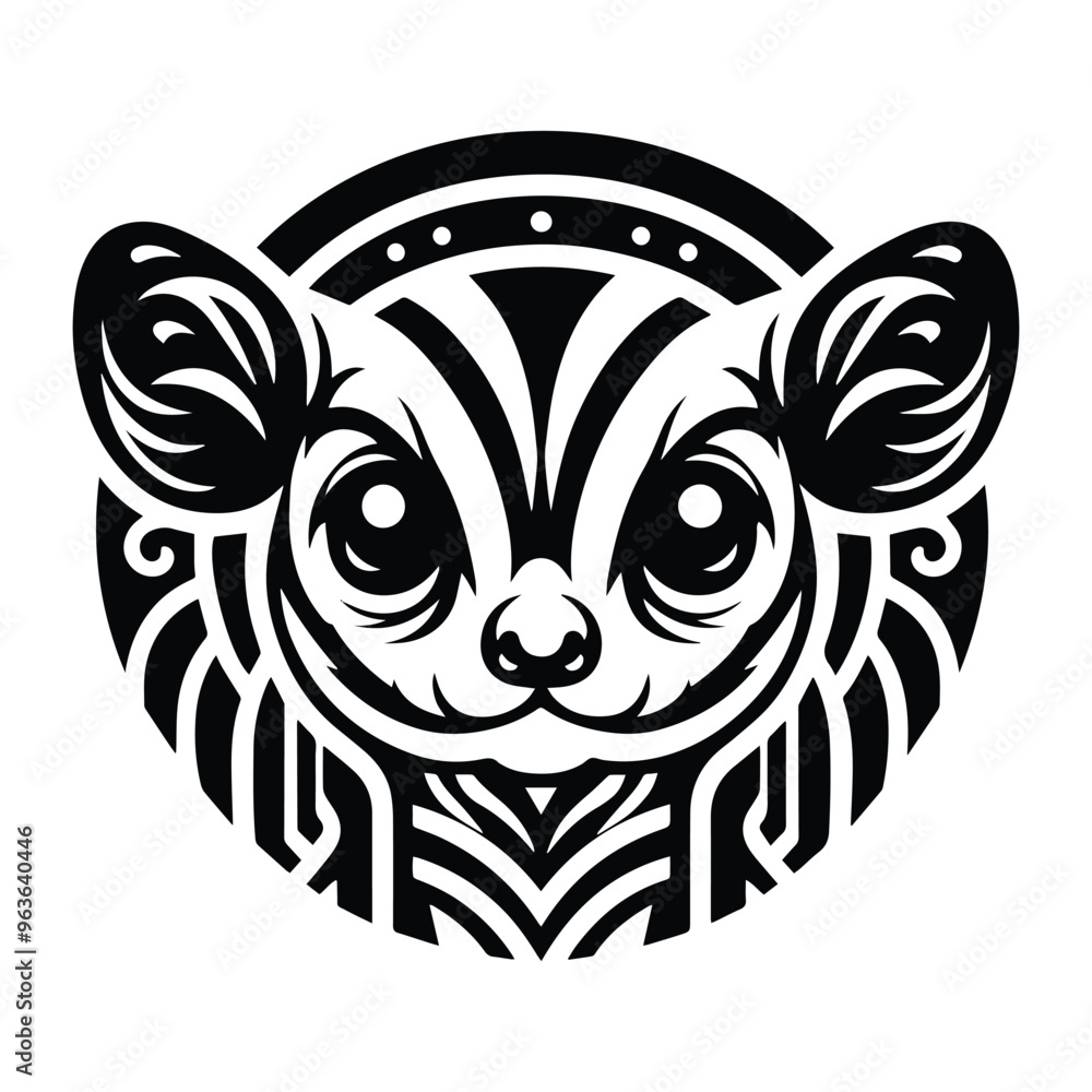 Obraz premium Sugar glider with art deco decoration, stencil logo, black and white animal illustration