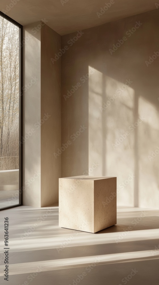 Fototapeta premium minimalist interior with sunlight casting shadows