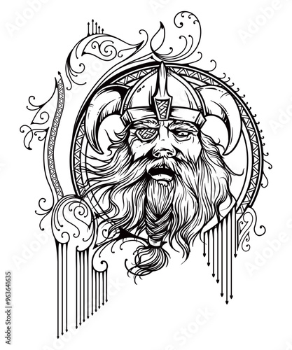 Valhalla Warrior, vector art character graphic drawing illustration for stickers, streetwear, t-shirts, logos, print-on-demand, print, or branding