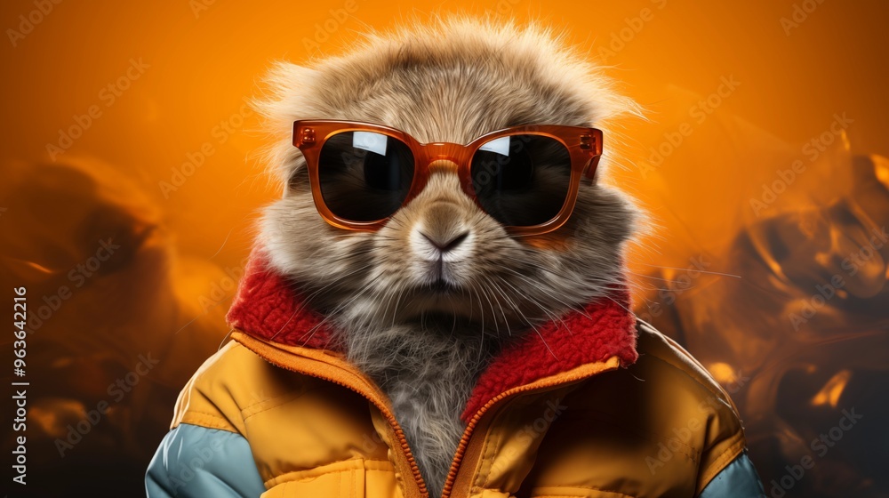 Cool bunny with sunglasses on colorful background. Cool bunny with sunglasses on colorful background.