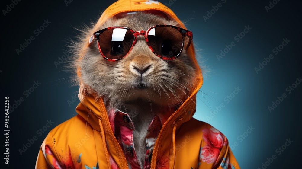 Cool bunny with sunglasses on colorful background. Cool bunny with sunglasses on colorful background.