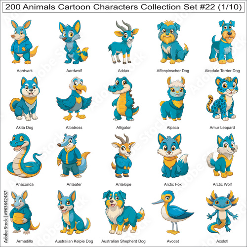 Animals Cartoon Characters Collection Set of 200 Isolated Animals Part 1
