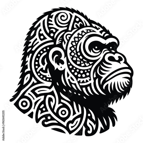 Wallpaper Mural gorilla monkey in zentangle art, stencil logo, black and white animal illustration Torontodigital.ca