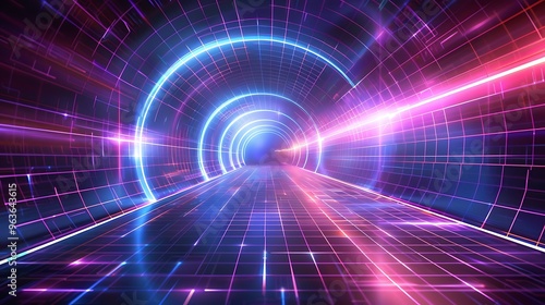 Wallpaper Mural Vibrant digital portal with neon colors and grid background, perfect for futuristic themes and modern technology concepts Torontodigital.ca