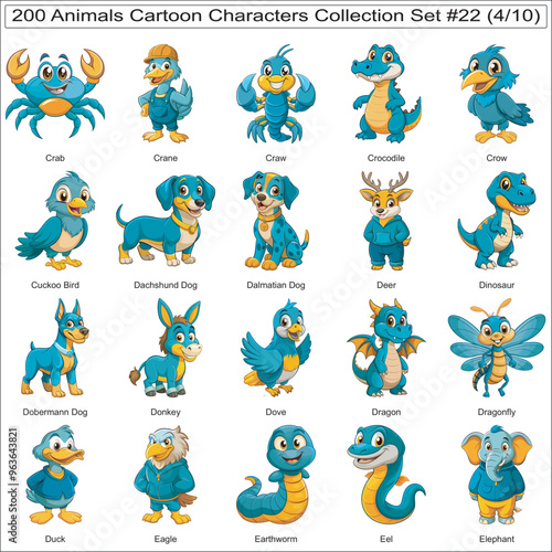 Animals Cartoon Characters Collection Set of 200 Isolated Animals Part 4