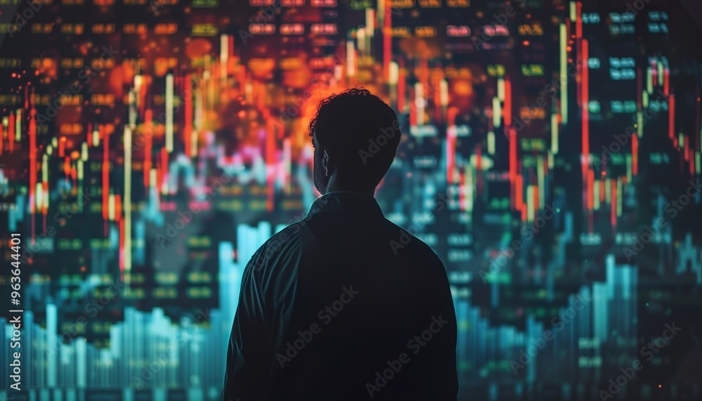 A man is looking at a crypto exchange on the wall A man is looking at a crypto exchange on the wall