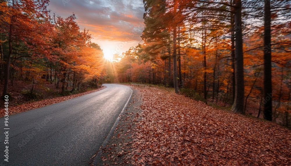 Fototapeta premium 秋の落ち葉が広がる道路