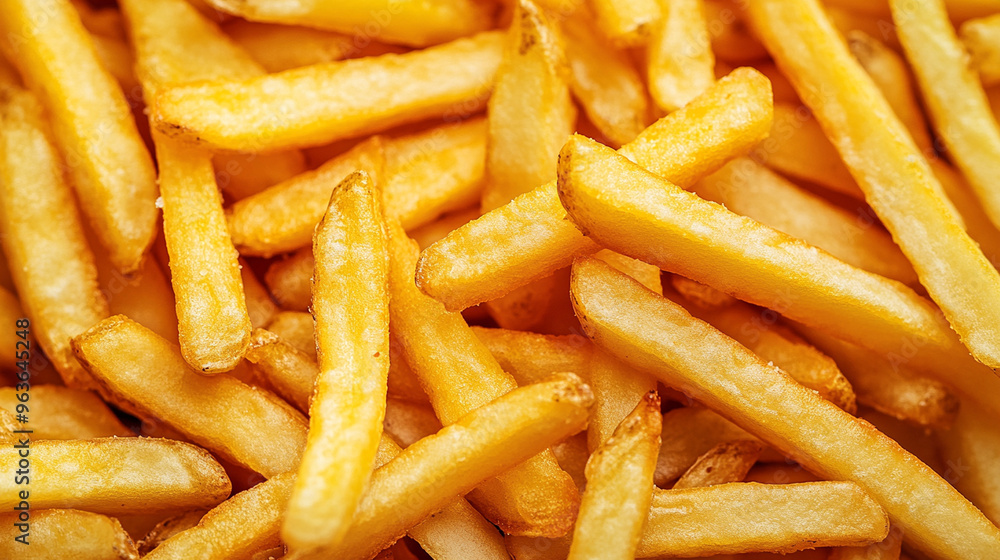 Golden Crispy French Fries: Close-up of Freshly Fried Potato Sticks Golden Crispy French Fries: Close-up of Freshly Fried Potato Sticks