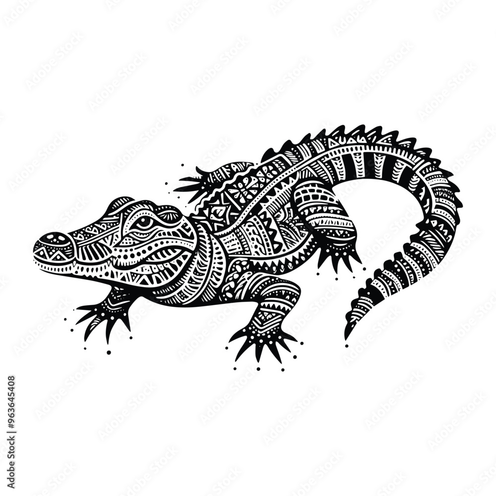 Crocodile reptile in zentangle art, stencil logo, black and white animal illustration Crocodile reptile in zentangle art, stencil logo, black and white animal illustration
