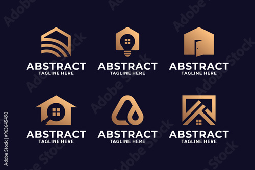 Abstract house logo design. Luxury home logo set.