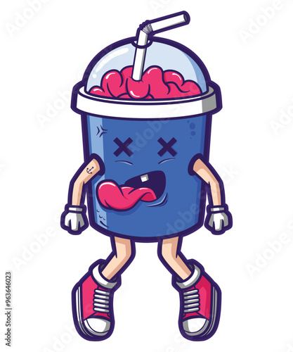 Zombie Drink, Funny vector art character graphic drawing illustration for stickers, streetwear, t-shirts, logos, print-on-demand, print, or branding