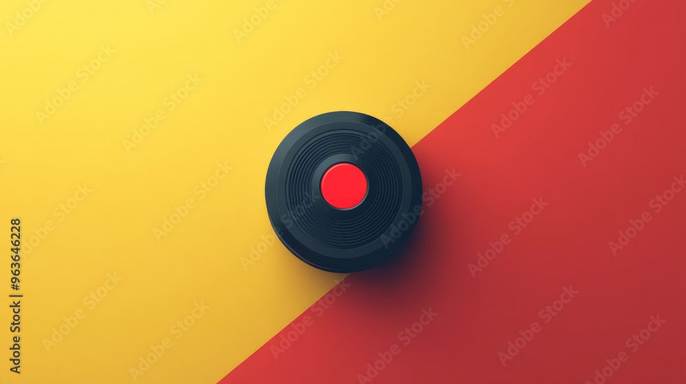 A high tech fire alarm with sleek design, featuring red button, set against vibrant yellow and red background. A high tech fire alarm with sleek design, featuring red button, set against vibrant yellow and red background.