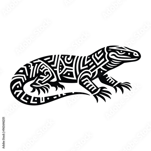 Wallpaper Mural Komodo reptile with art deco decoration, stencil logo, black and white animal illustration , Torontodigital.ca