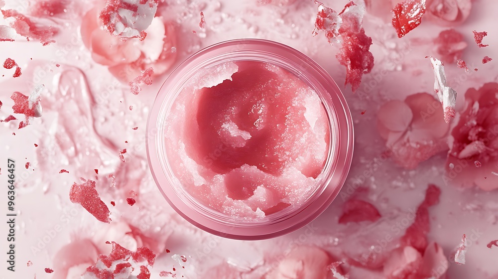 Pink Sugar Scrub in Glass Jar with Rose Petals Pink Sugar Scrub in Glass Jar with Rose Petals