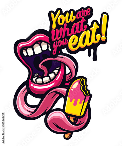 You Are What You Eat, Funny Ice cream vector art character graphic drawing illustration for stickers, streetwear, t-shirts, logos, print-on-demand, print, or branding