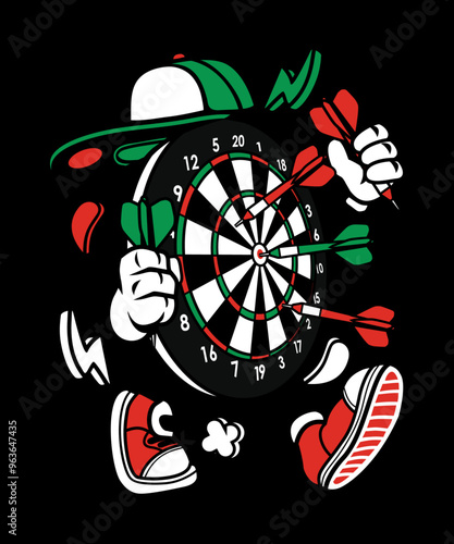 Lets Play Darts, vector art character graphic drawing illustration for stickers, streetwear, t-shirts, logos, print-on-demand, print, or branding