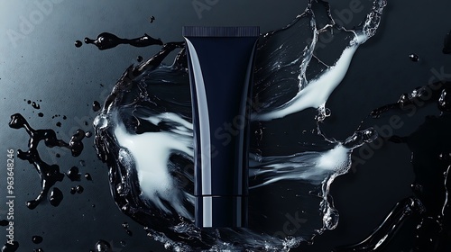 Black Tube Mockup with White Liquid Splashes