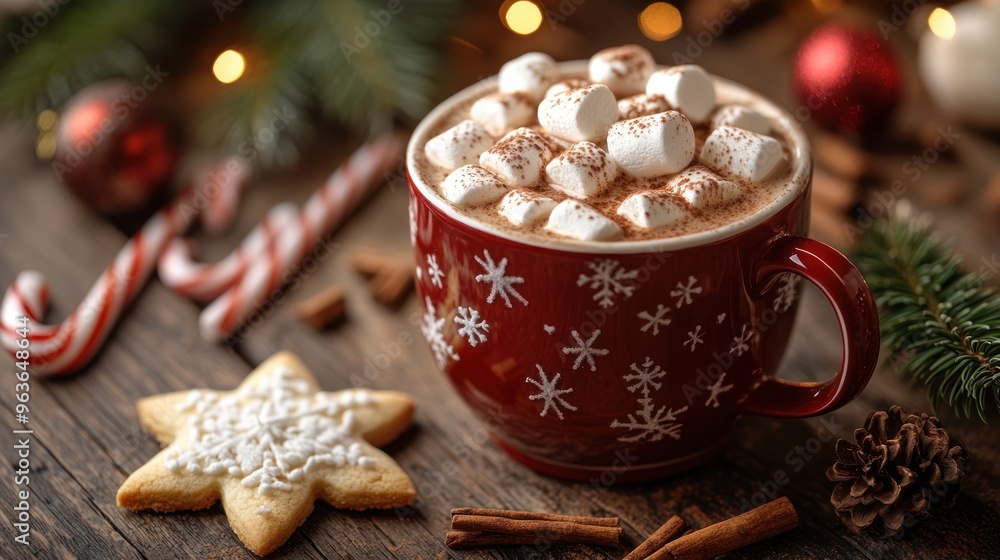 Cozy Hot Cocoa with Marshmallows - A festive cup of hot cocoa topped with marshmallows, accompanied by a star-shaped cookie, perfect for a cozy winter evening. Cozy Hot Cocoa with Marshmallows - A festive cup of hot cocoa topped with marshmallows, accompanied by a star-shaped cookie, perfect for a cozy winter evening.