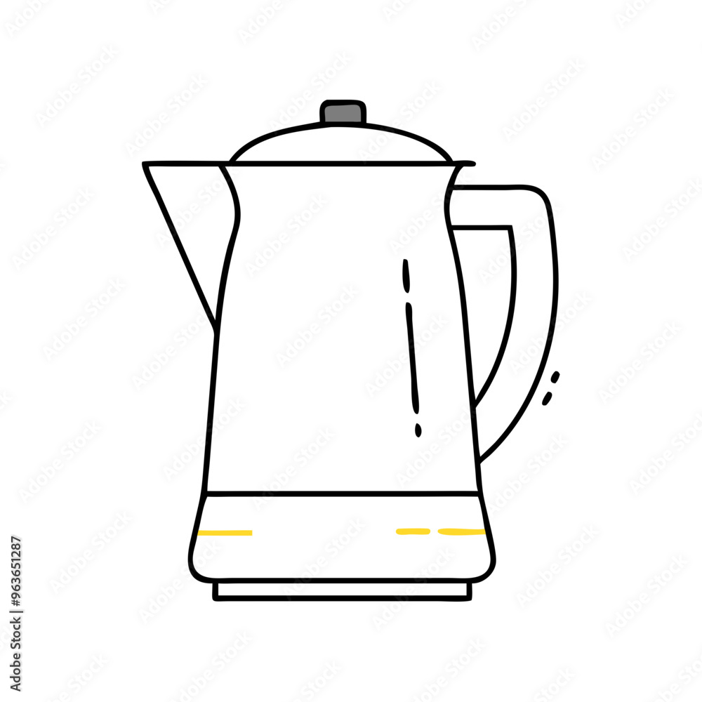 Fototapeta premium Minimalist electric kettle icon, black and white line drawing, brewing coffee concept with copy space