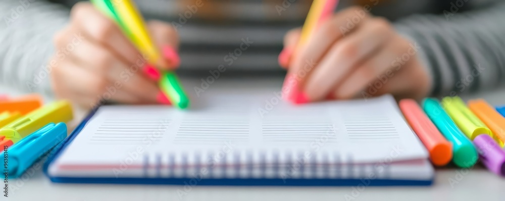 Close-up of a planner with a to-do list and colorful highlighters, time management, focus concept Close-up of a planner with a to-do list and colorful highlighters, time management, focus concept