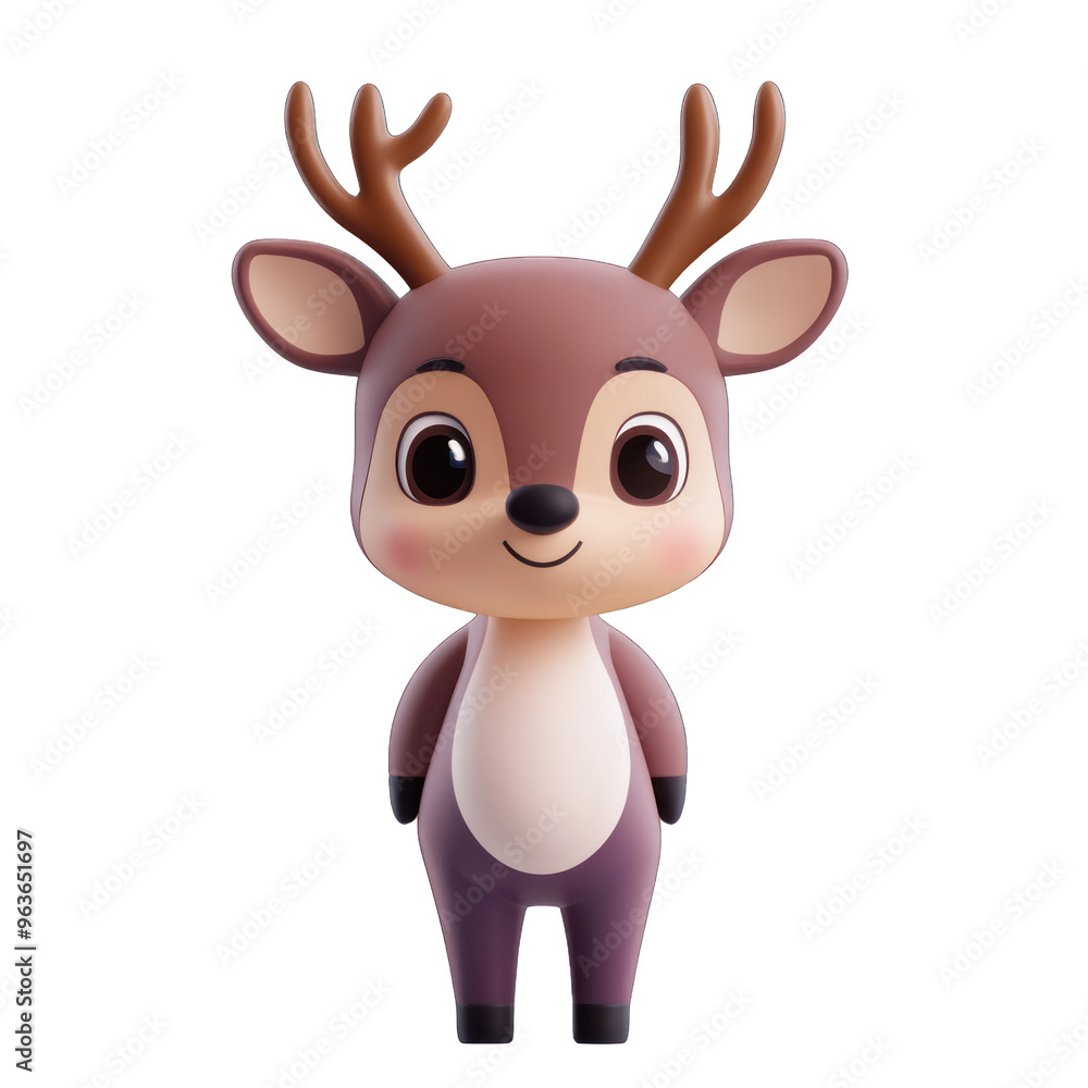Obraz premium Cute cartoon deer character with big eyes and friendly smile, perfect for children's illustrations and playful designs. 3d render