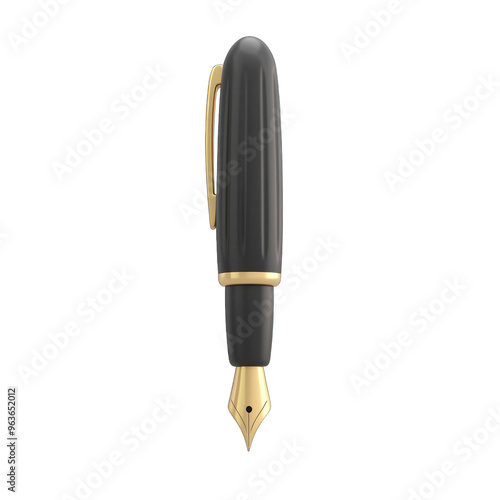 Elegant black fountain pen with a golden nib, perfect for calligraphy and professional writing. 3d render