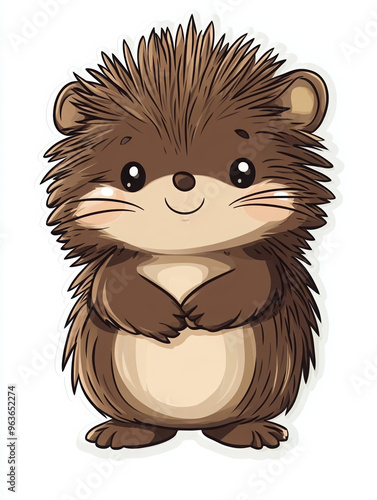 hedgehog cute animal cartoon character fluffy smiling woodland creature friendly adorable simple background children\'s illustration illustration character design 