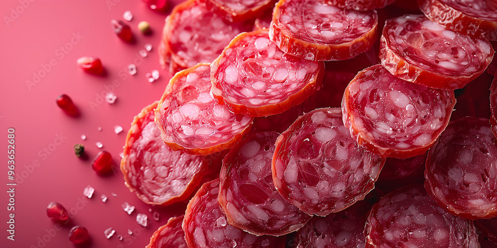 Phone Mockup with Text Space, Advertisement Banner, Sliced Salami Background, Cold Cuts Phone Mockup with Text Space, Advertisement Banner, Sliced Salami Background, Cold Cuts
