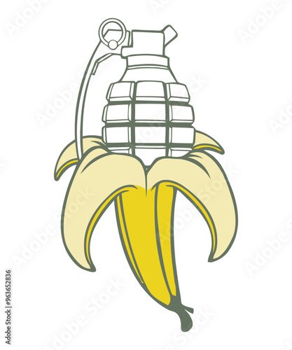 Banana Grenade, Funny vector art character graphic drawing illustration for stickers, streetwear, t-shirts, logos, print-on-demand, print, or branding