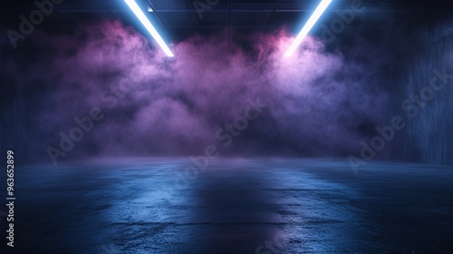 Wallpaper Mural Dark room illuminated with two neon lights casting an ethereal glow on a smoke-filled space. Torontodigital.ca