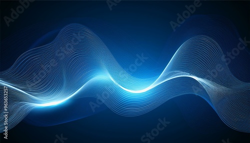 Abstract blue background with a glowing wave line illustration
