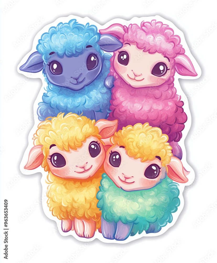 Obraz premium cute sheep colorful cartoon illustration animals pastel colors fluffy farm animals adorable lambs smiling character design whimsical playful friendly vibrant 